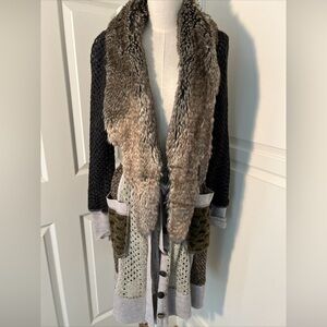 Byron Lars Beauty Mark Patchwork Sweater With Removable Faux Fur Collar